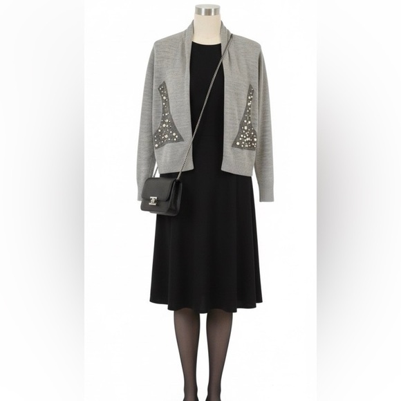 Spiegel Sweaters - Spiegel Gray Wool Blend Pearl Embellished Cardigan – Size Medium STUNNING